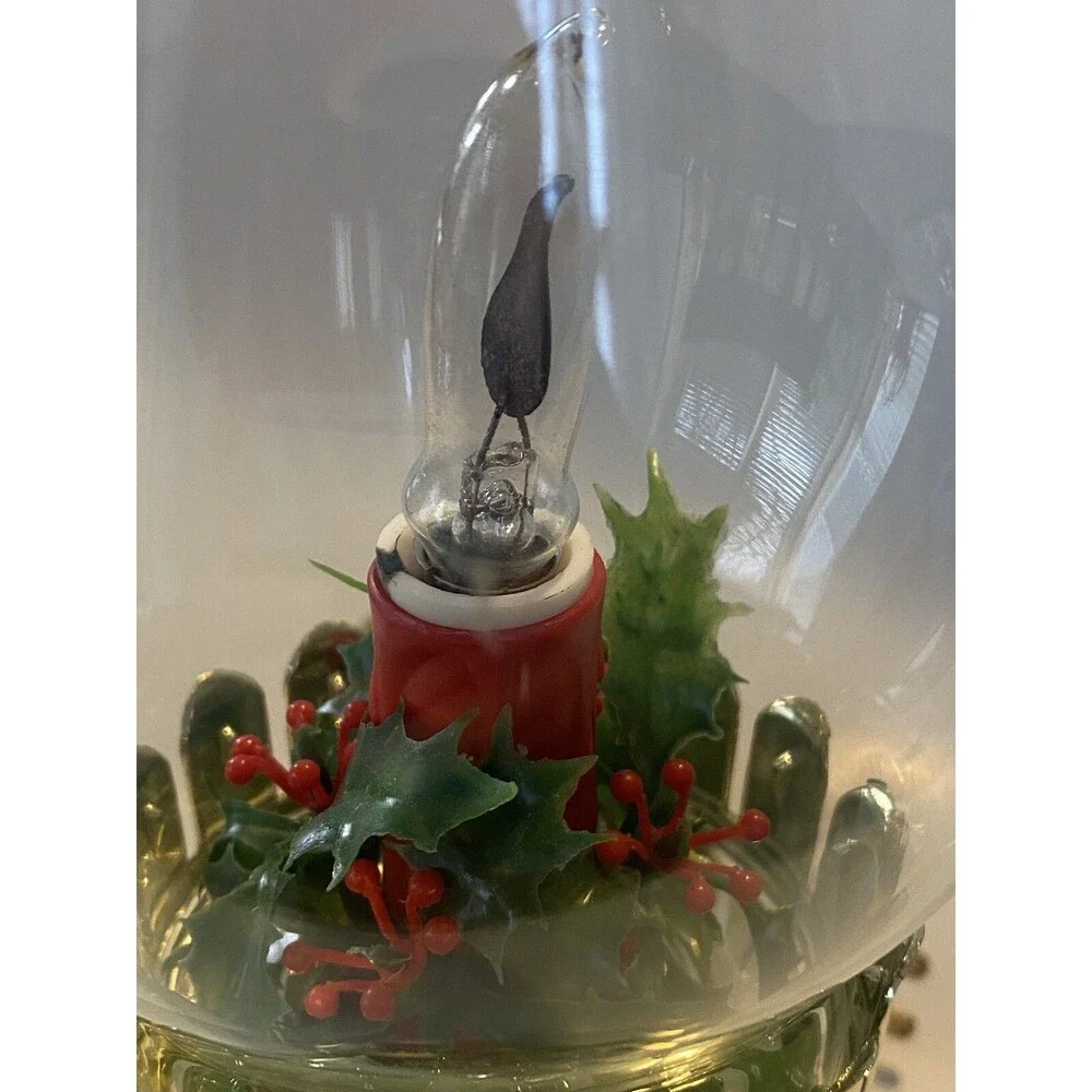 Vintage Christmas Candle Electric Hurricane Lamp 12” Tall Flickering Flame Works